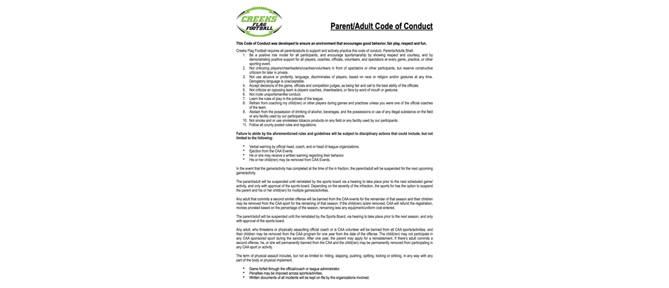 Parents/Adults Code of Conduct